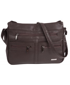 Lorenz Leather Grain PU Double Top Zip Bag with Multiple Zips